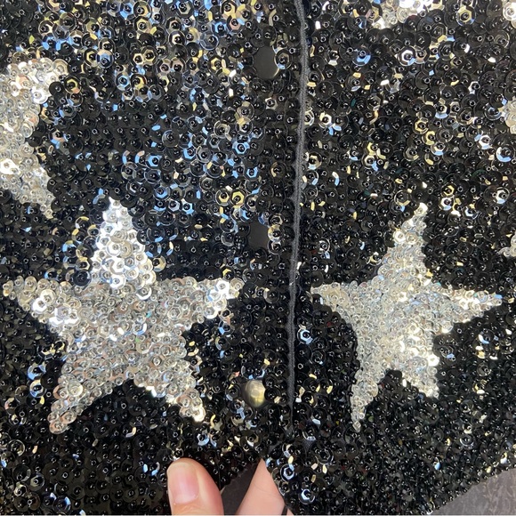 Vintage JC 001 USA Sequin Black and Silver Star Vest Size L - Picture 5 of 6